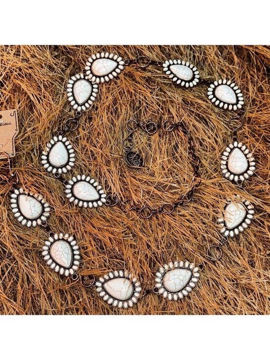Turquoise Western Concho Chain Belt for Women | Adjustable Boho Cowgirl Body main image 7